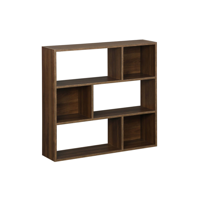 Etagère bibliothèque noyer Pieter 3 étagères 6 compartiments de rangement