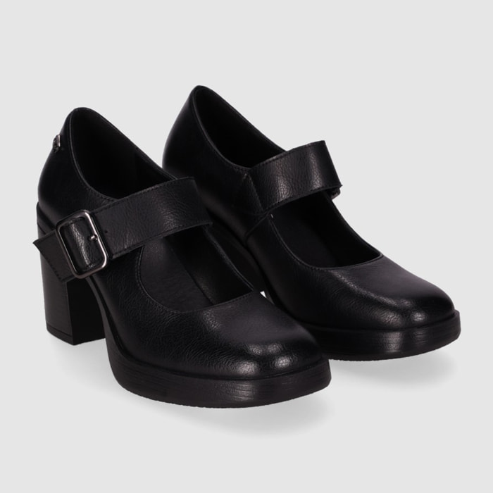 Zapatos de Piel - Negro - Tacón: 6 cm