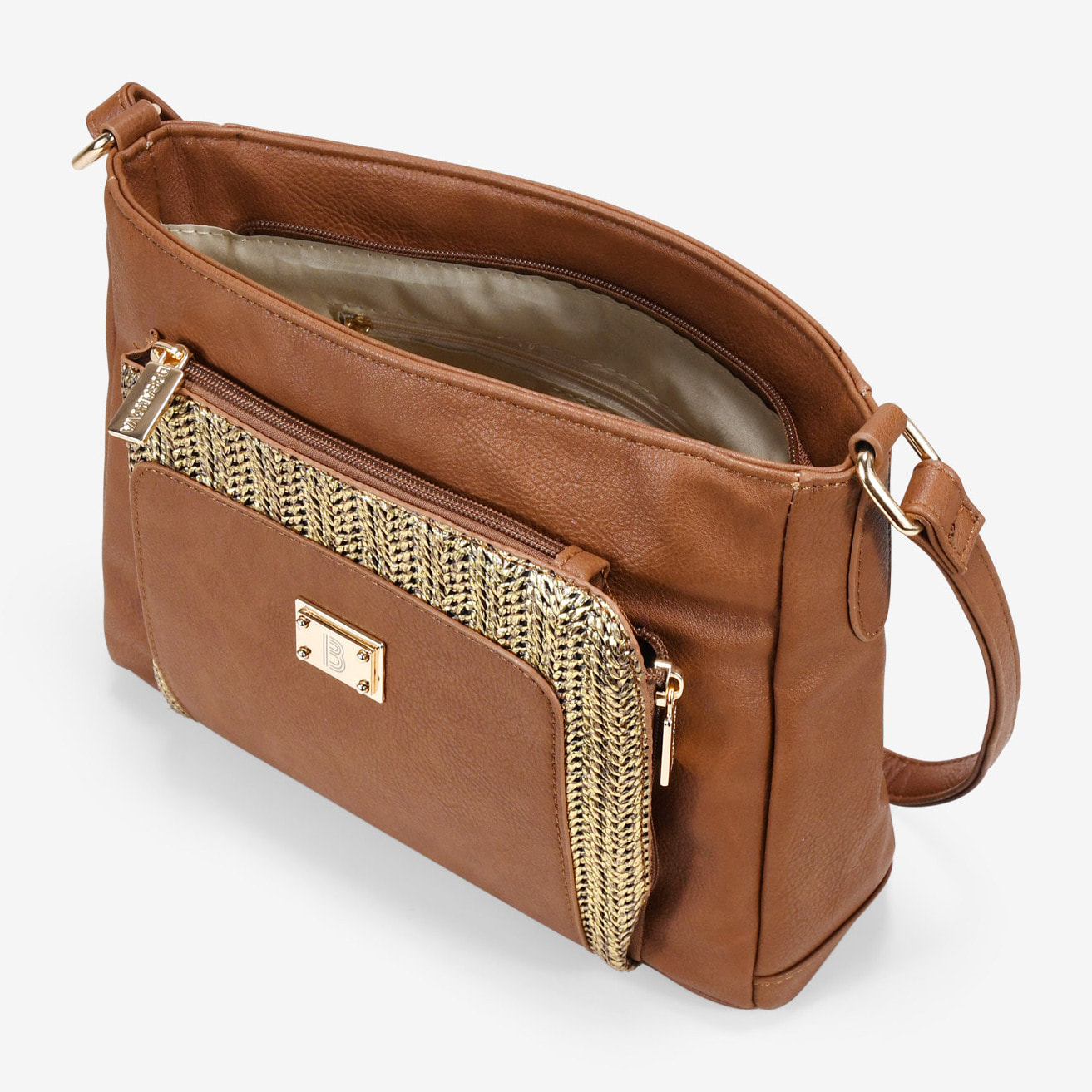 Bolso bandolera marrón con cremallera