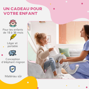 Jouet à bascule éléphant pour enfant +18 mois effet sonore poignées siège ceinture réglable gris