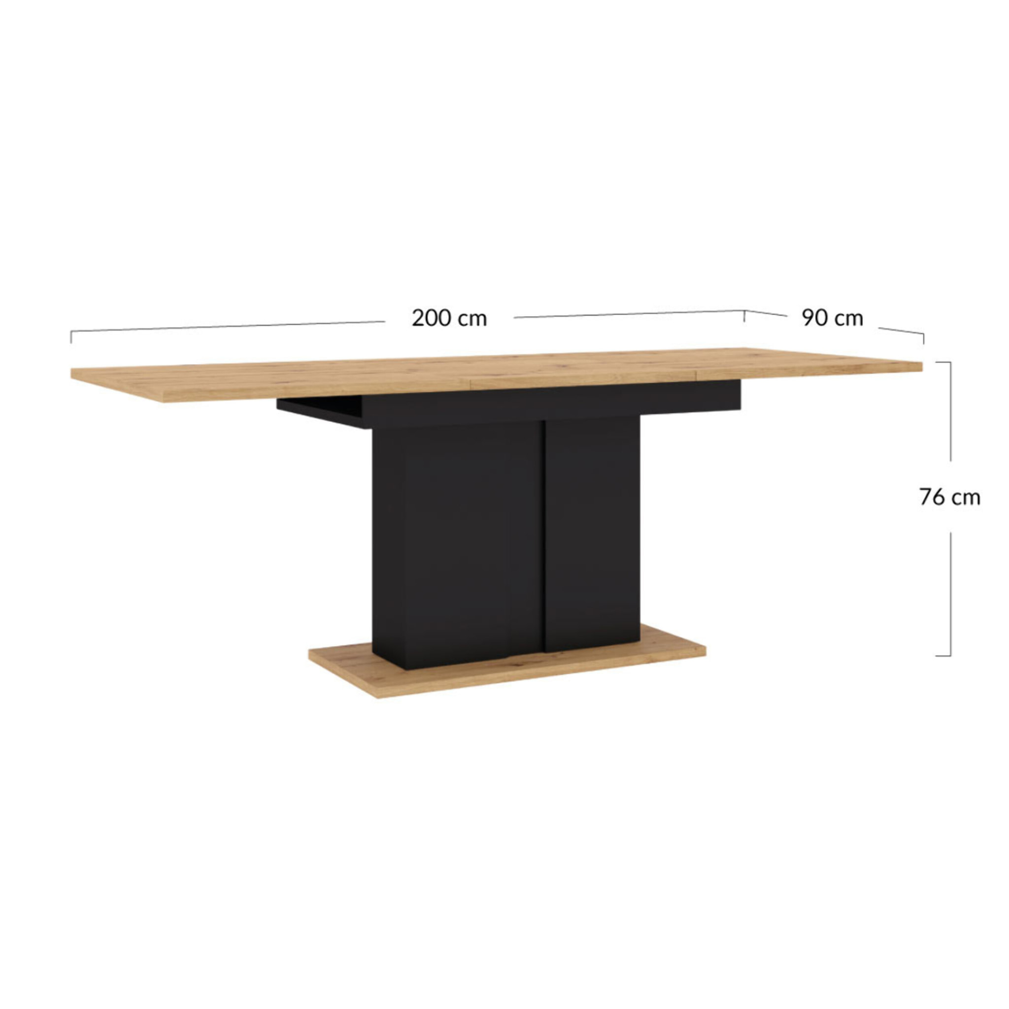 Donnely - table à manger extensible - bois et noir - pied central - 4 à 8 personnes - Bois / Noir