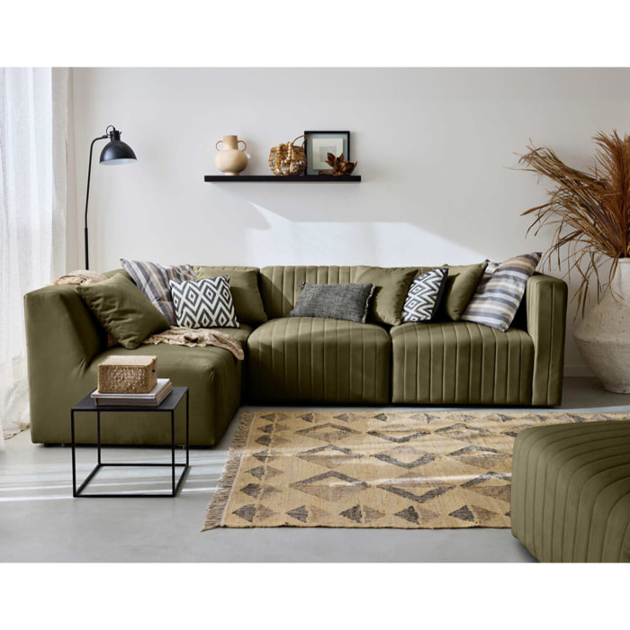 Nova - canapé modulable d'angle gauche - 5 places - avec pouf d'appoint - en velours - Vert