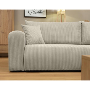 Naomi - Canapé d'angle réversible 4 places convertible avec coffre en velours côtelé - Beige