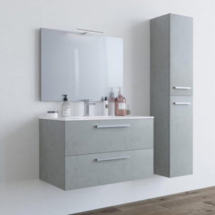 Colonna bagno Alexandria, Mobile a colonna per bagno a 2 ante, Armadio pensile sospeso con 2 ripiani, cm 30x25h150, Grigio cemento