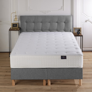 Ensemble Comète + tête de lit capitonnée - Matelas ressorts ensachés - Sommier Gris Souris