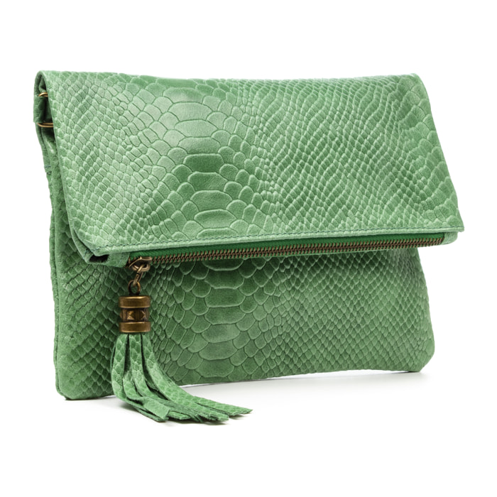 Alzano bolso bandolera mujer. Piel auténtica Gamuza grabado serpiente.