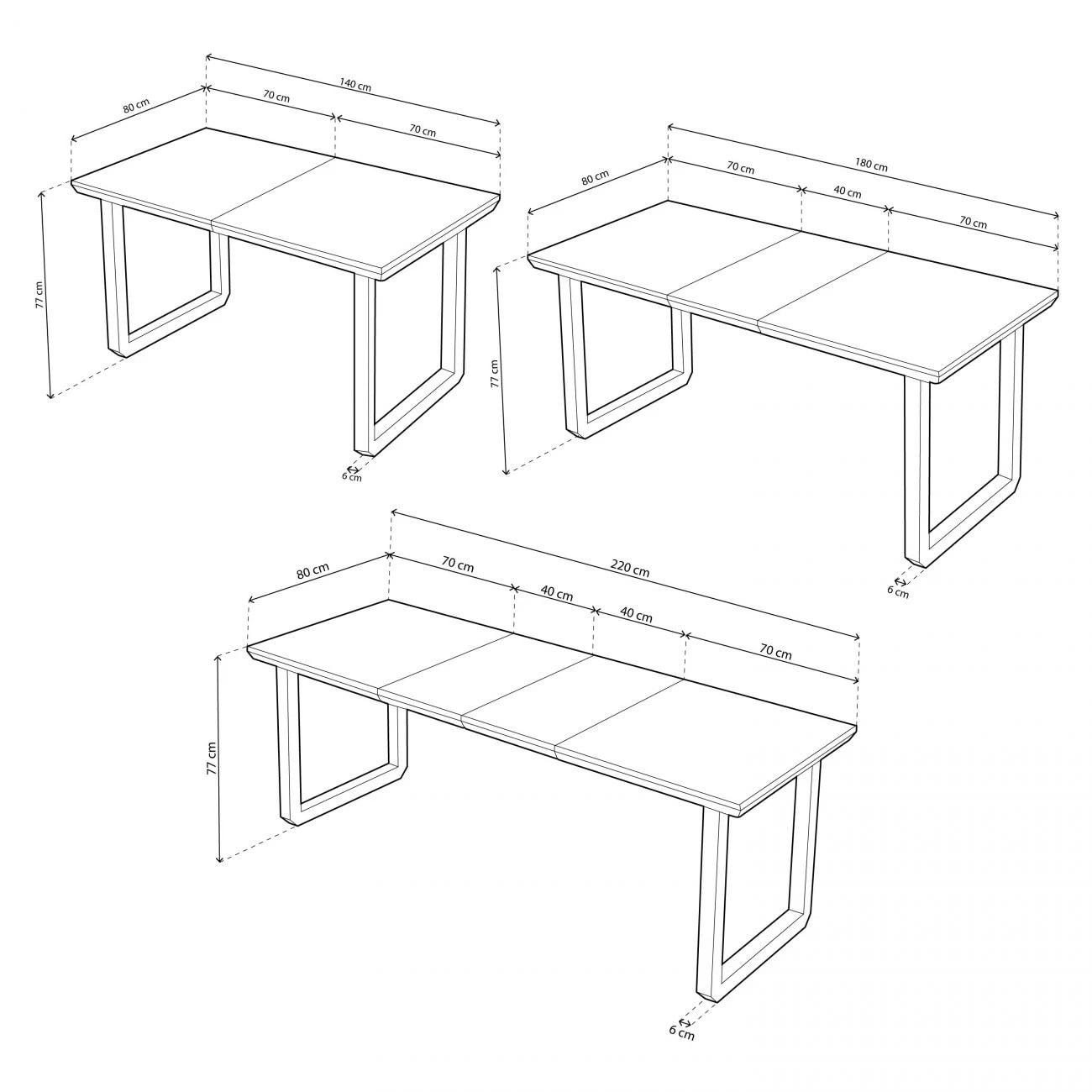 Mesa de comedor extensible con patas metálicas en negro y roble 140-220x80cm Roma Negro - Roble