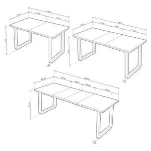Mesa de comedor extensible con patas metálicas en negro y roble 140-220x80cm Roma Negro - Roble
