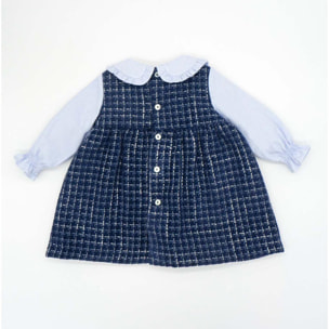 Vestido tweed con las mangas y cuello oxford en azul