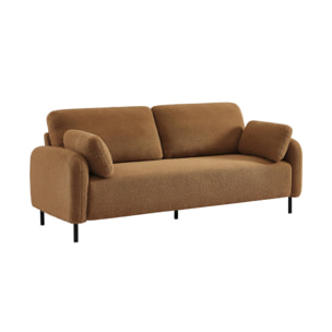 Canapé 3 places eucalyptus. bouclette beige foncé et piétement métal Teddy