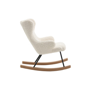 Rocking chair enfant en tissu effet peau de mouton blanc, métal noir et bois clair SHAUN
