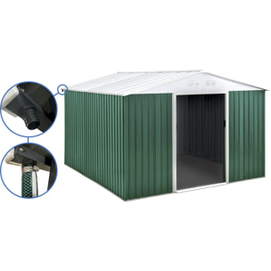 Abri de jardin métal - "Rosas " - 10.85 m² avec gouttière - Vert