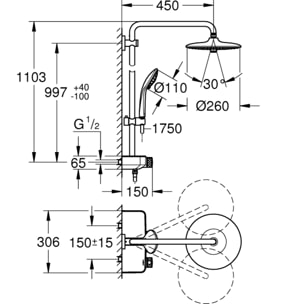 Colonne de douche avec mitigeur thermostatique Euphoria SmartControl System 260