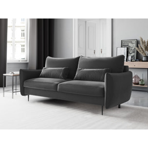 Canapé convertible avec coffre de rangement "Vermont" 3 places en velours gris foncé