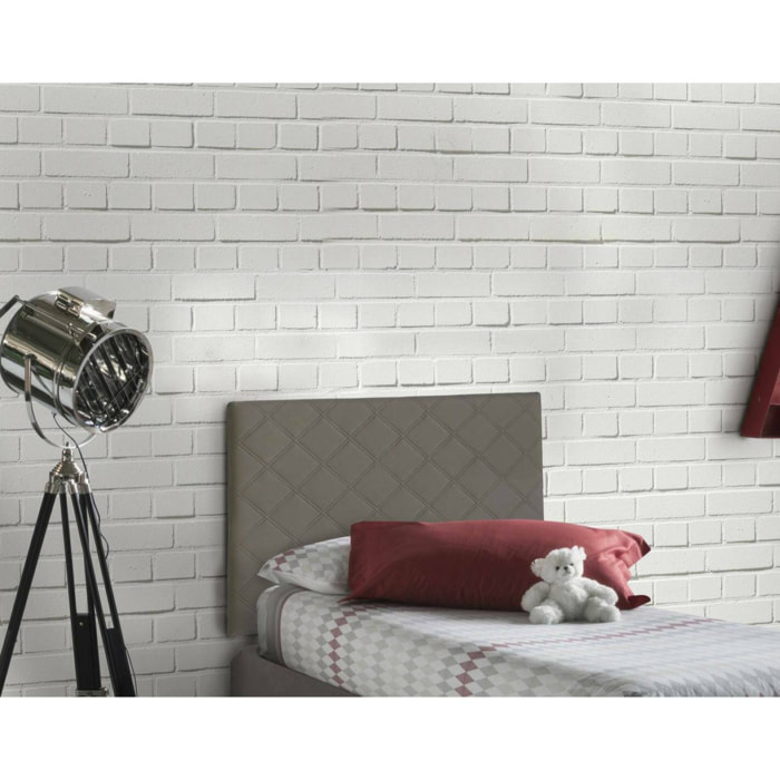 Letto singolo Arak, Testata in ecopelle a muro, 100% Made in Italy, adatta a letto Singolo, Cm 90x60, Tortora