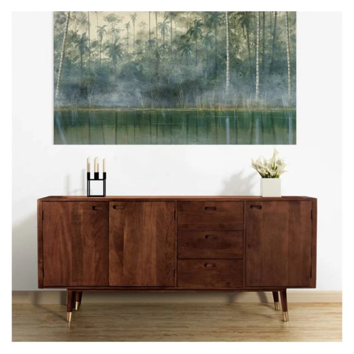 Buffet en bois massif 3 portes 3 tiroirs et détails dorés - Colombo