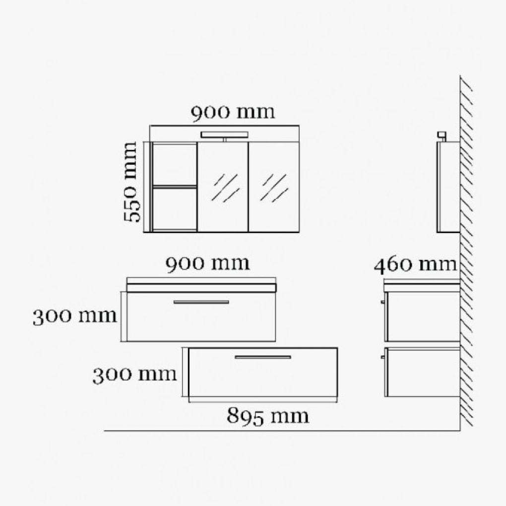 Meuble simple vasque 90 cm chêne calirfornien gris Aquasun