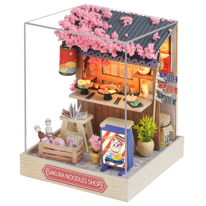 Collezione Angolo della Felicità, Casa dei Noodles Sakura. Modello 3D realistico con grande dettaglio, copertura antipolvere e luci a LED.