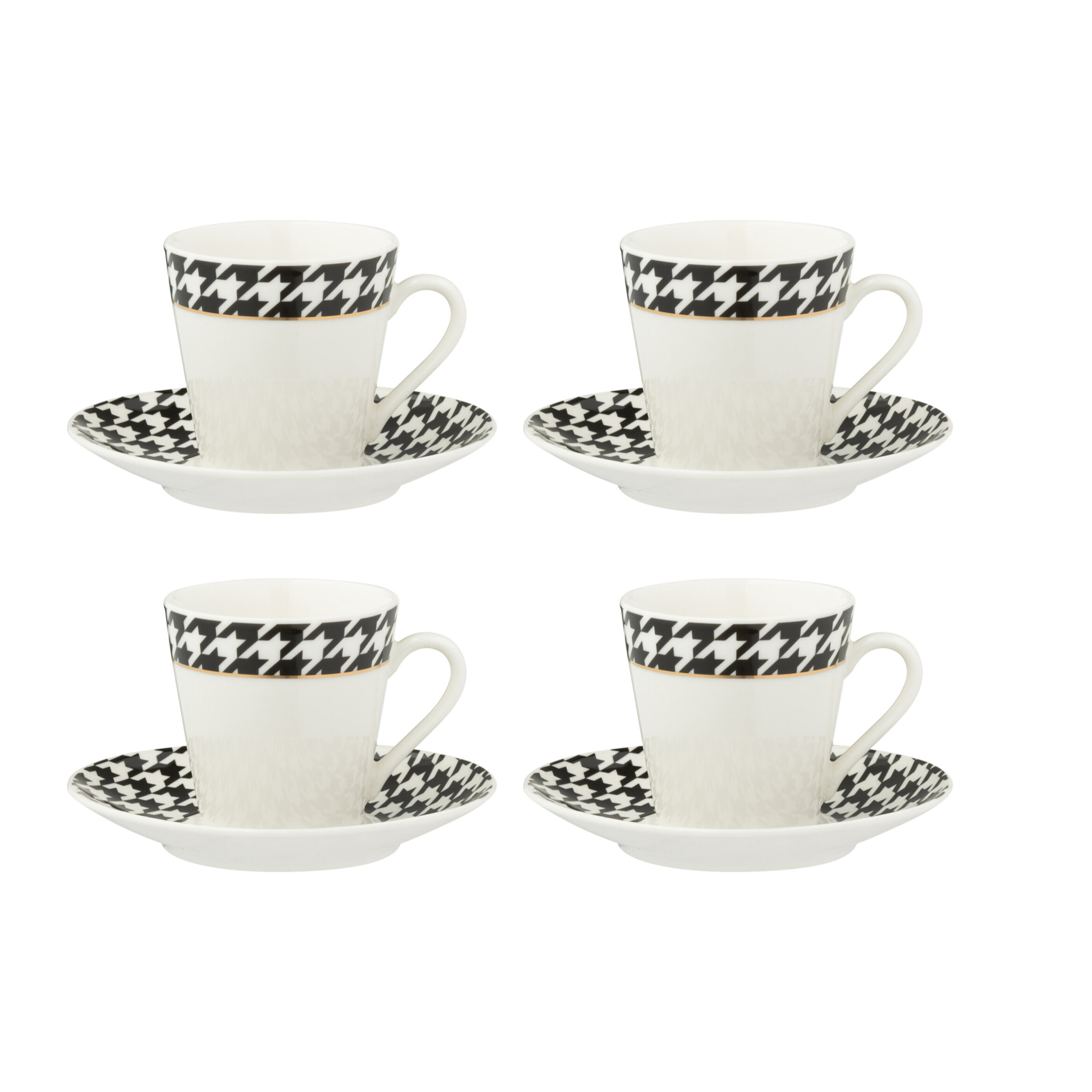 J-Line tasse + sous-tasse Pied-Poule - porcelaine - blanc - boite de 4