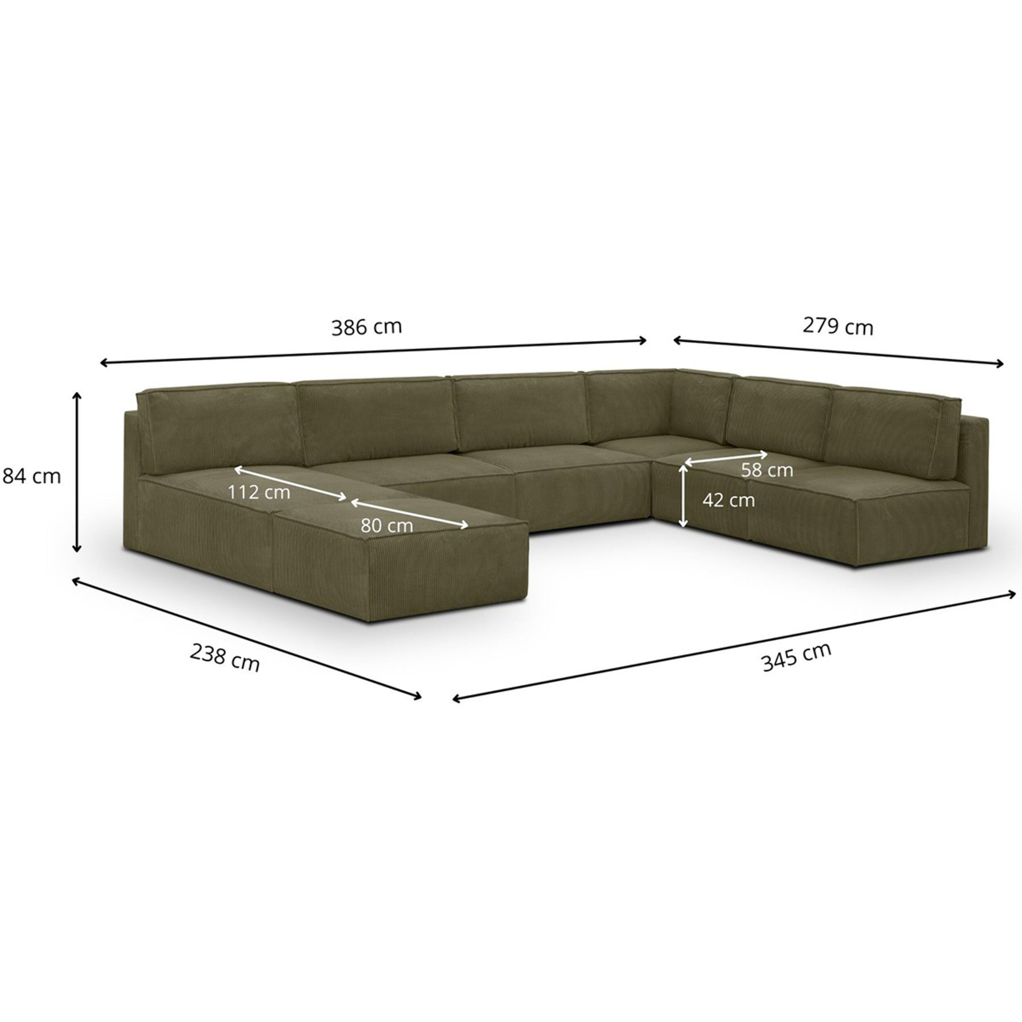 Canapé d'angle droit convertible 10+1 places en velours côtelé - HARPER MOD