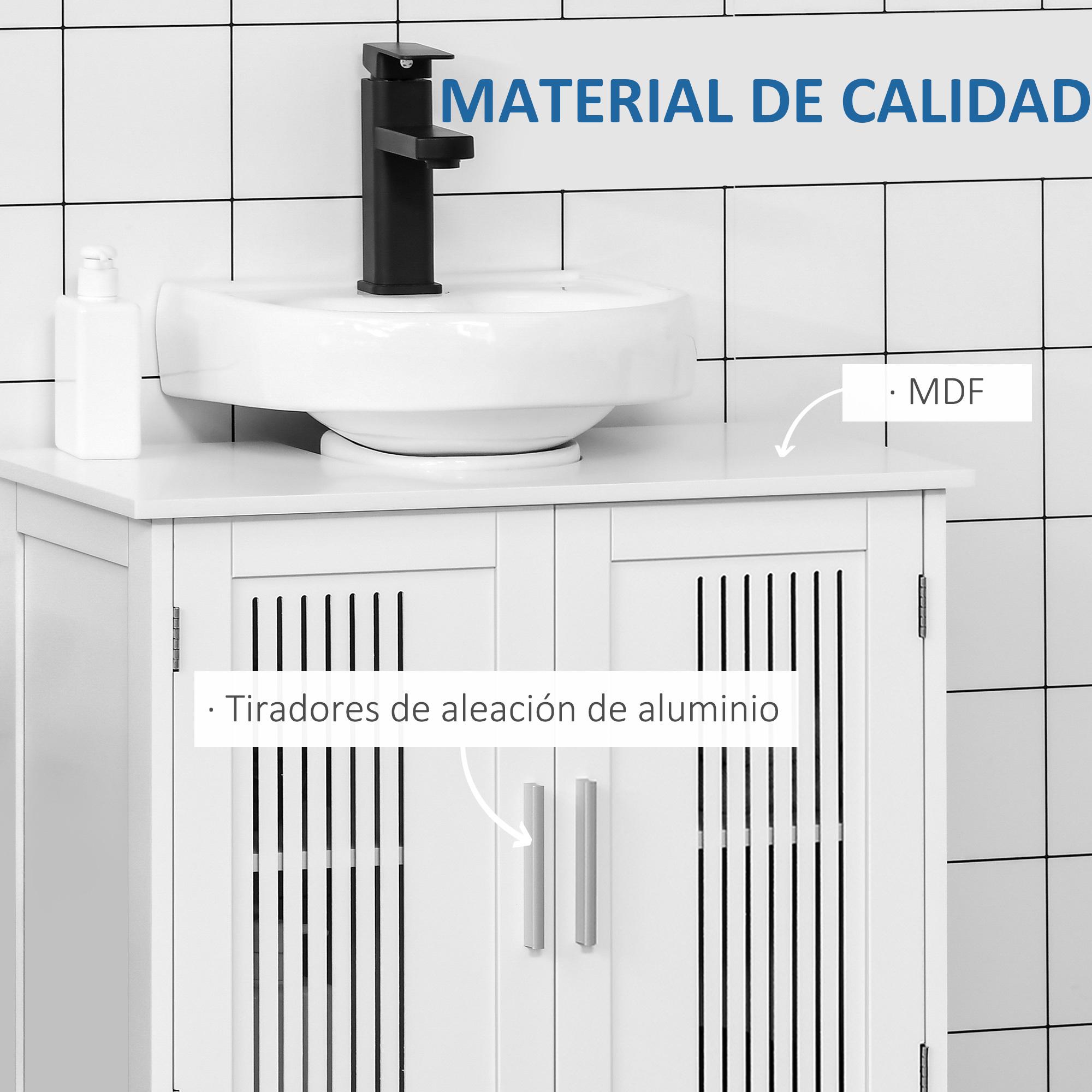 Mueble para Debajo del Lavabo Armario Baño de Suelo de Madera con 2 Puertas Ventiladas y Estante Ajustable Interior Moderno 60x30x60 cm Blanco