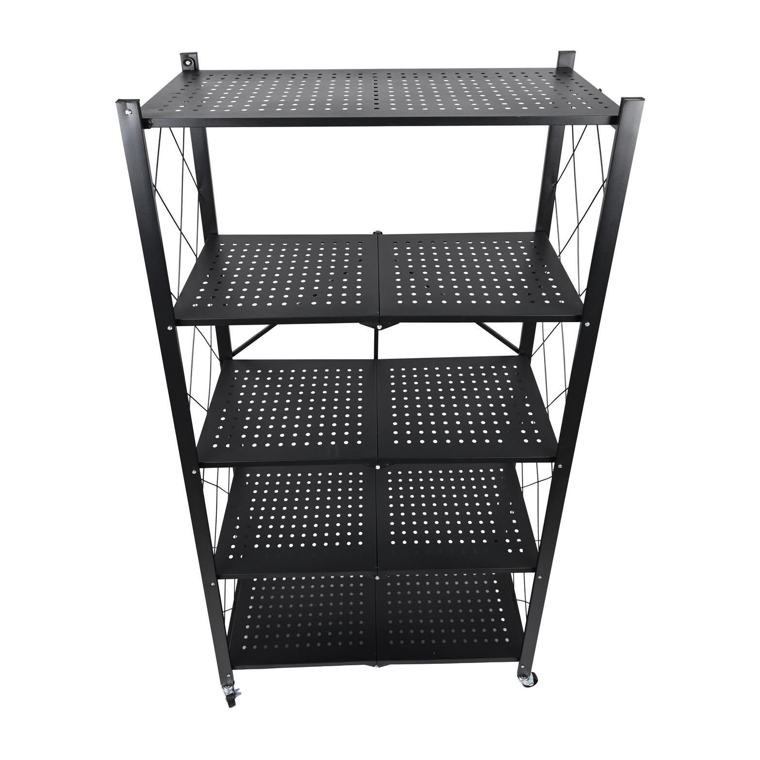 Estantería de Almacenamiento PLEGABLE de 5 Estantes con ruedas, SIN montaje - 71x34x160 cm color Negro