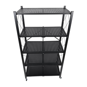 Estantería de Almacenamiento PLEGABLE de 5 Estantes con ruedas, SIN montaje - 71x34x160 cm color Negro