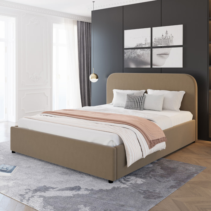 MENDOZA Lit avec coffre de rangement 160x200cm velours taupe