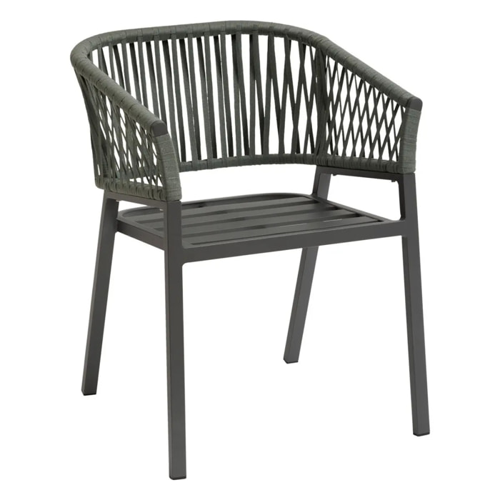 Lot de 2 fauteuils de jardin "Oriengo" olive & graphite en aluminium et mailles tressées