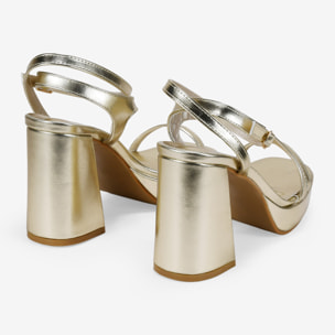 Sandalias de fiesta doradas con tacón y plataforma