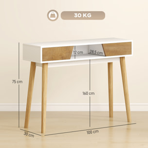 Mesa de Consola Estrecha Consola de Recibidor Mesa de Sofá Moderna con 2 Cajones Compartimento y Patas de Madera para Pasillo Entrada Salón Dormitorio Blanco