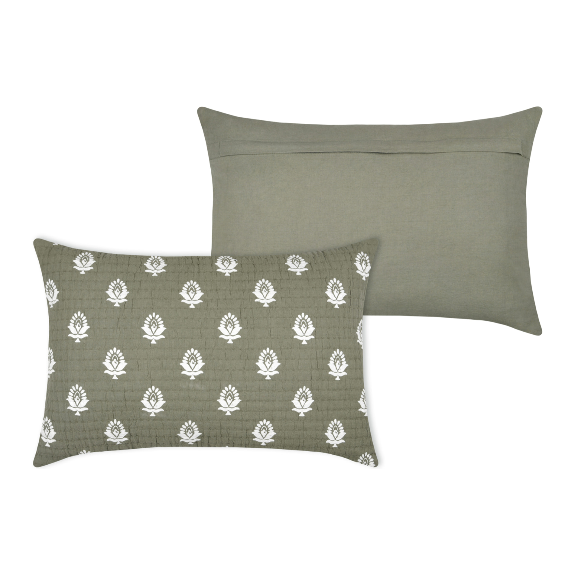 Coussin rectangulaire en coton à motif floral - Kaki