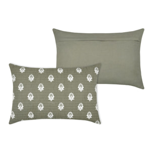 Coussin rectangulaire en coton à motif floral - Kaki