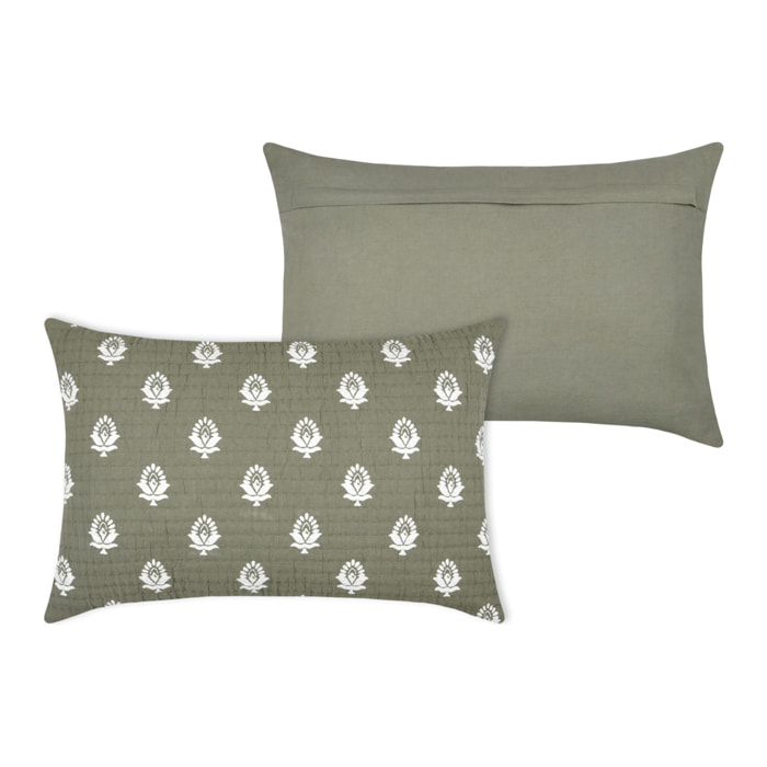 Coussin rectangulaire en coton à motif floral - Kaki