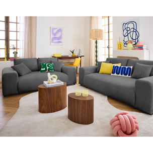 Garance - canapé droit 2 places - en velours côtelé - Gris foncé