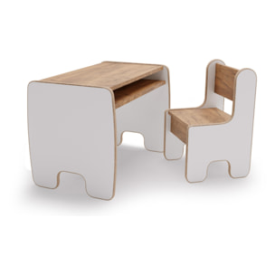 Set Tavolino e Sedia per Bambini Timi Bianco e Rovere