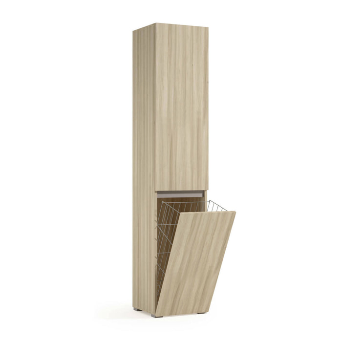 Armadio multiuso 2 ante Aro, Mobile lavanderia a 2 ante, Colonna da bagno con cestello portabiancheria, 100% Made in Italy, 45x37h195 cm, Olmo