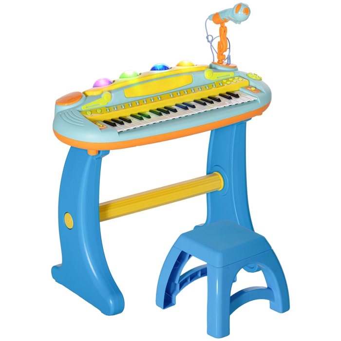 Clavier musical pour enfant - piano enfant avec tabouret et micro - 37 touches, 22 chansons, 8 instruments et rythmes - jaune bleu