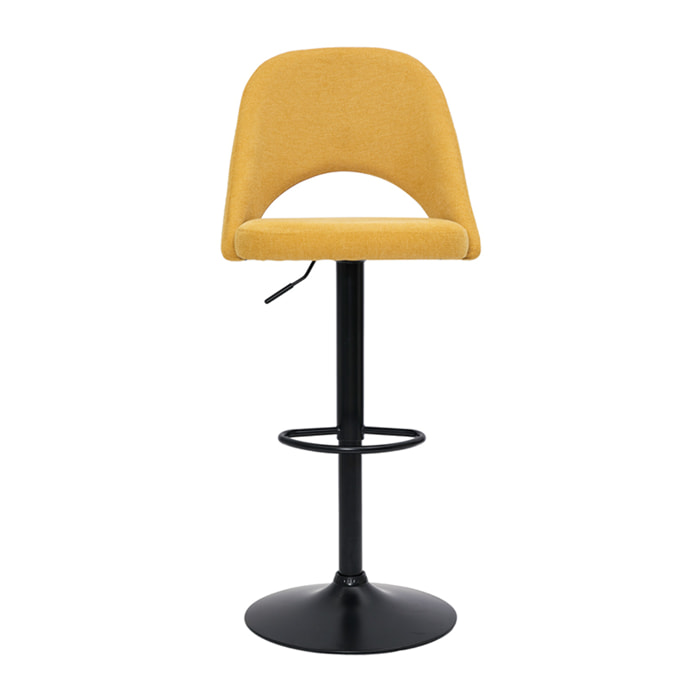 Tabourets de bar relevables tissu effet velours texturé jaune moutarde et métal noir (lot de 2) COSETTE