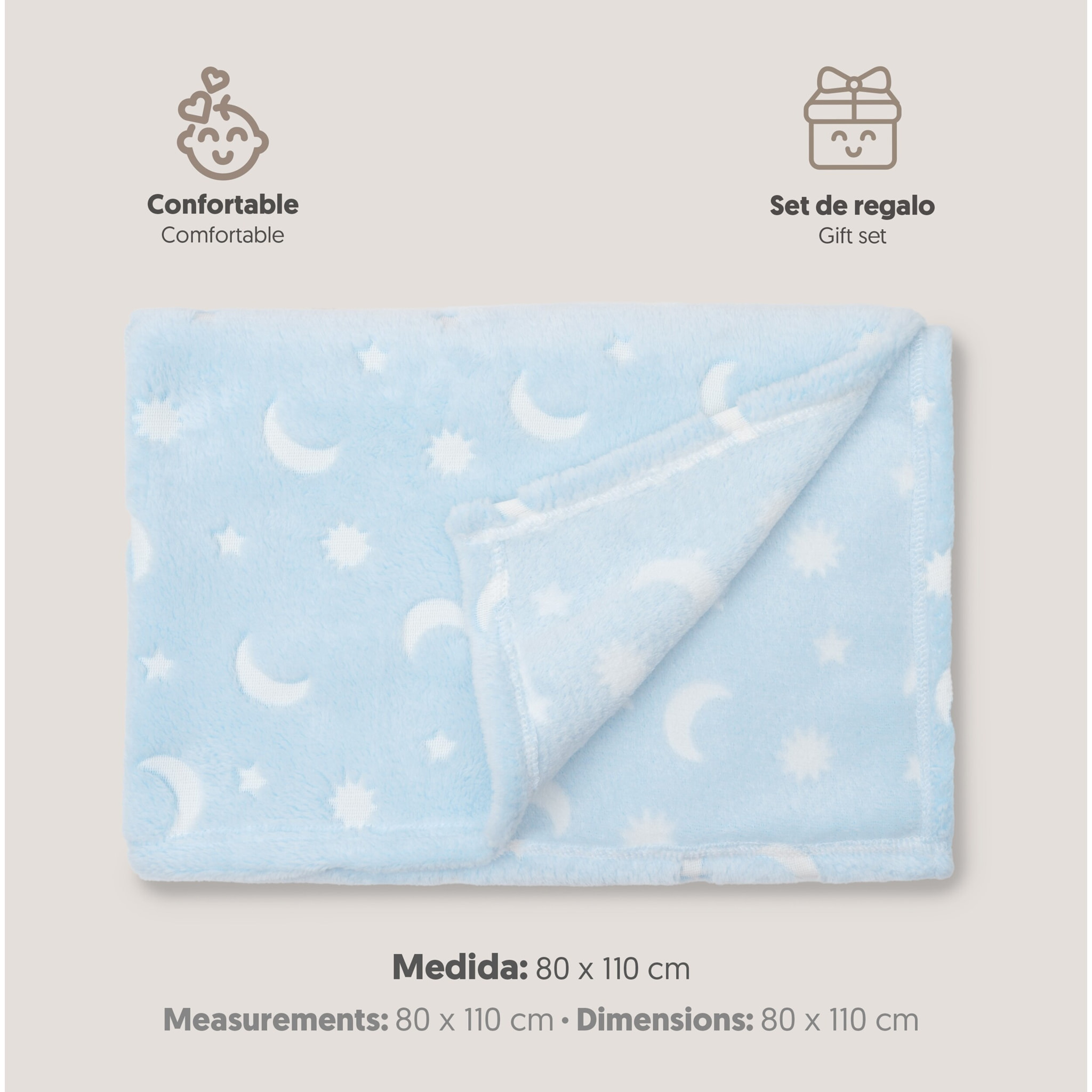 Manta Grabada Luna Estrellas Azul