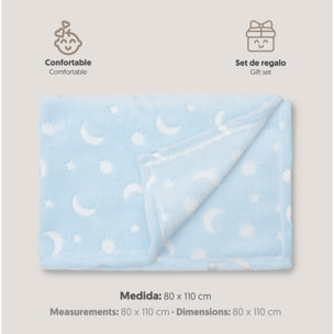 Manta Grabada Luna Estrellas Azul
