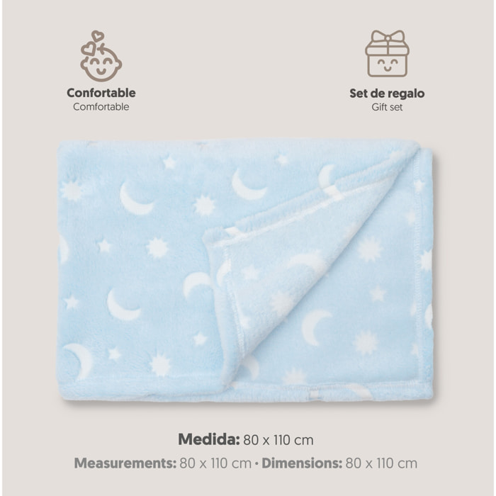 Manta Grabada Luna Estrellas Azul