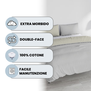 PARURE COPRIPIUMINO NATURAL COLOR, 100% Cotone, Made in Italy - GRIGIO CHIARO/PANNA