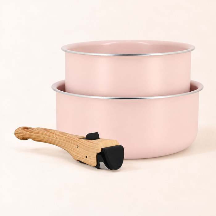 Lot de 2 casseroles rose revêtement céramique - Tous feux COLORAMA