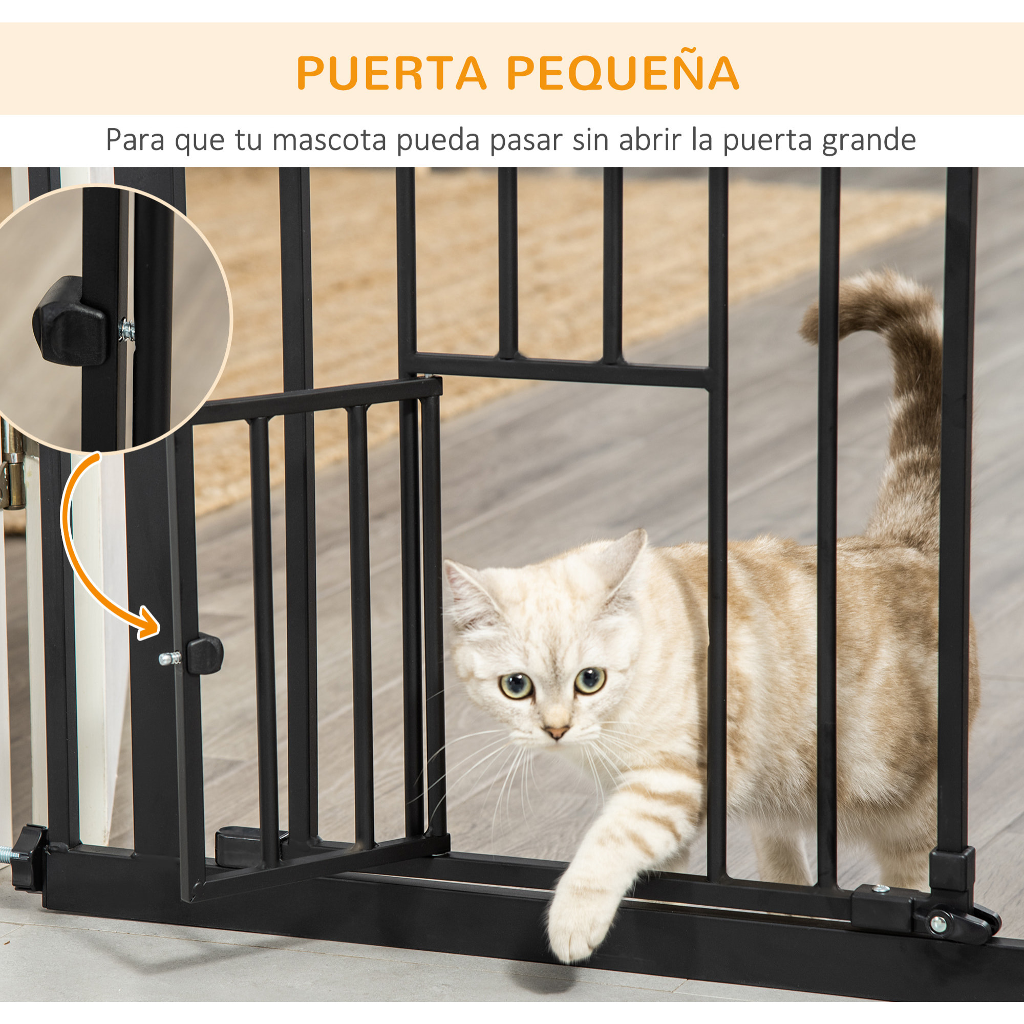 Barrera de Seguridad para Perros con 1 Puerta Pequeña Barrera para Mascotas Extensible con Cierre Automático y Sistema de Doble Bloqueo para Puerta Pasillo Escalera 74-101x104,1 cm Negro