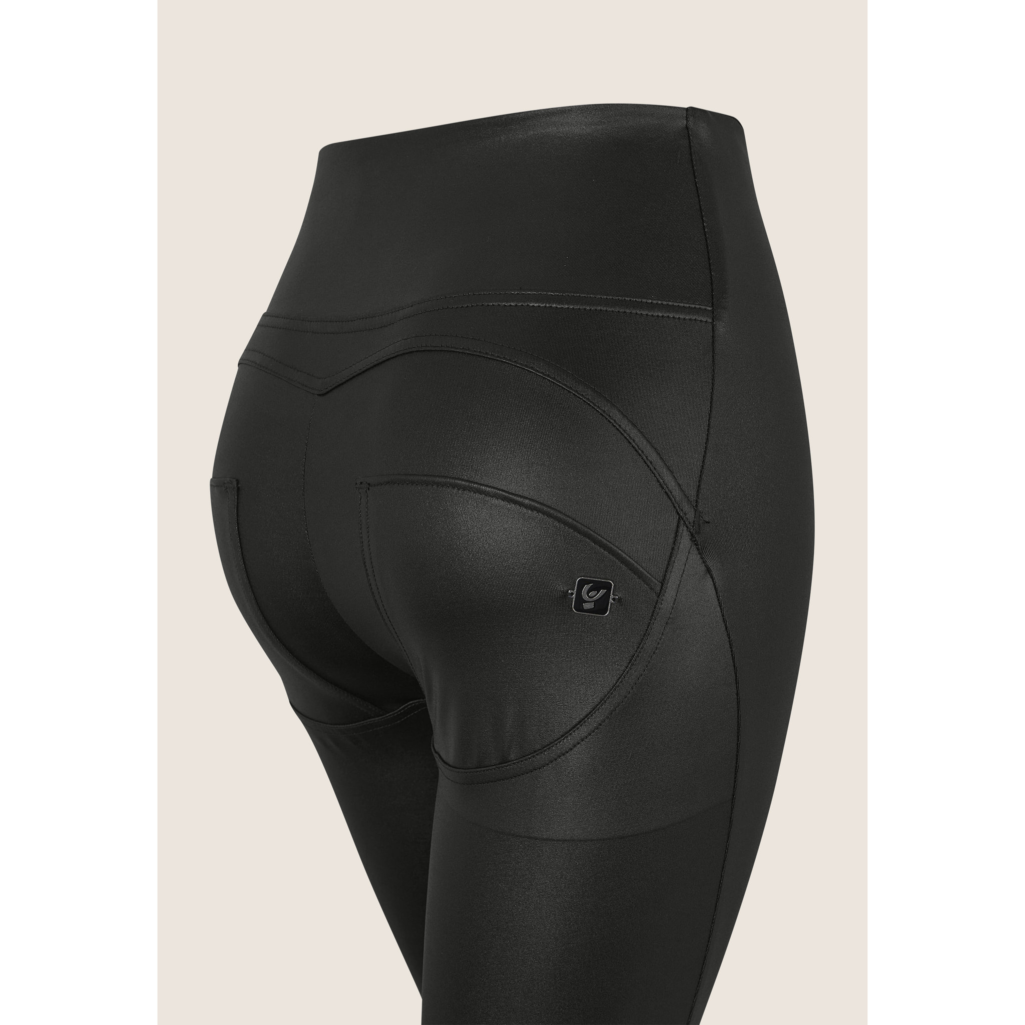 Pantaloni push up WR.UP® vita alta tessuto lucido wet effect