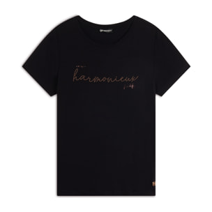 T-shirt donna in jersey viscosa scritta composta da borchie