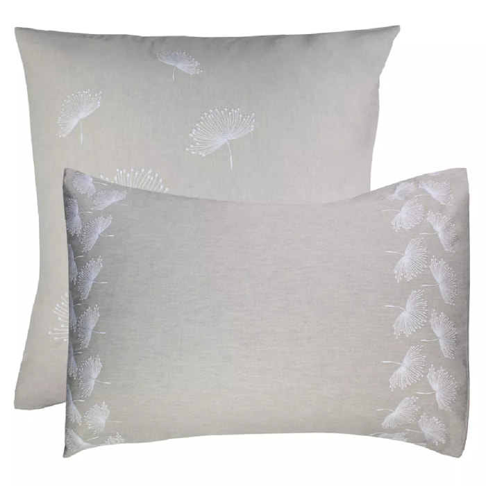 Taie d'oreiller pur coton lavé tissé teint brodé beige Brise d'ete naturel