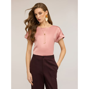 Motivi - T-shirt bimaterica misto cotone - Rosa