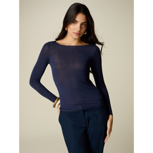 Oltre - T-shirt misto cashmere scollo a barchetta - Blu
